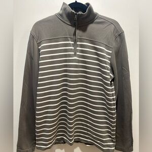 Banana Republic , size L, men’s pull over 1/4 zip, grey and white stripe